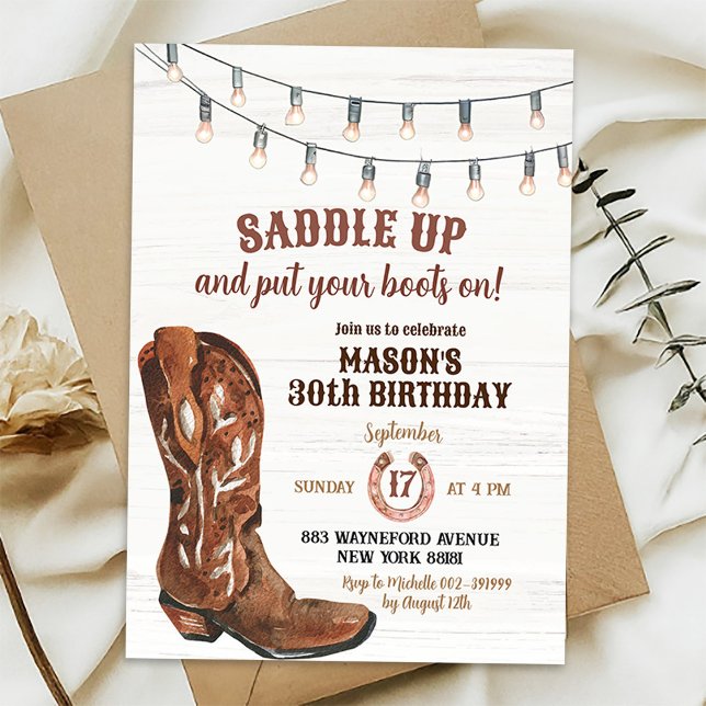 Western Rodeo Cowboy Boots Birthday Invitation (Creator Uploaded)
