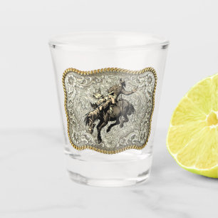 Western Rodeo Cowboy Bronc Riding Belt Buckle   Shot Glass