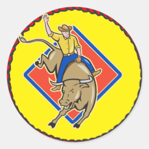 Western Rodeo Cowboy Bull Rider Classic Round Sticker