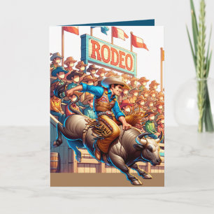 Western Rodeo Cowboy Bull Riding Custom Card