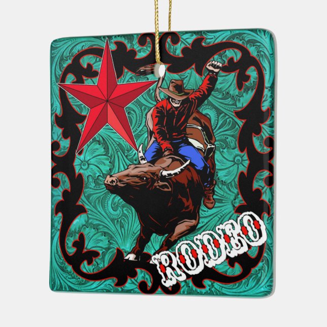 Western Rodeo Cowboy Bull Riding Ornament (Left)