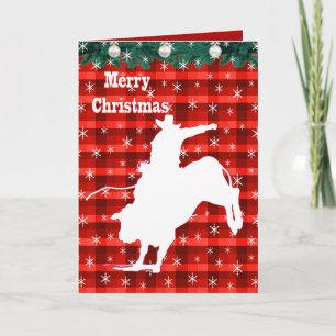 Western Rodeo Cowboy Bull Riding Plaid Holiday Card