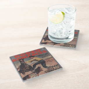 Western Rodeo Cowboy Calf Roping Rodeo Romance Glass Coaster