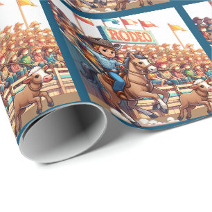 Western Rodeo Cowboy Calf Roping Wrapping Paper