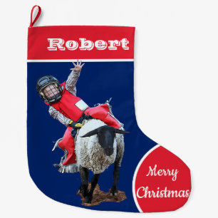 Western Rodeo Cowboy Cowgirl Mutton Busting Large Christmas Stocking