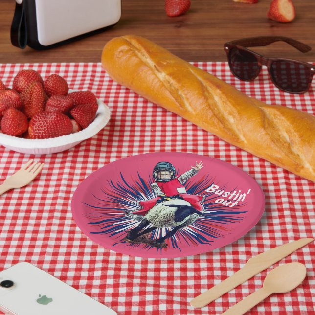 Western Rodeo Cowboy Cowgirl Mutton Busting Paper Plate (Picnic)