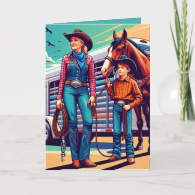 Western Rodeo Cowboy Cowgirl Personalised Birthday Card (Front)