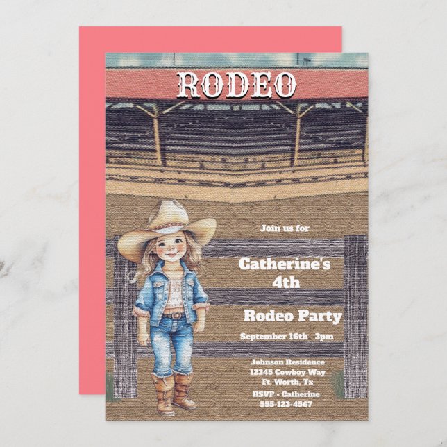 Western Rodeo Cowboy/Cowgirl Personalised Birthday Invitation (Front/Back)