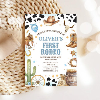 Western Rodeo Cowboy First Rodeo 1st Birthday Invitation