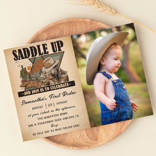 Western Rodeo Cowboy First Rodeo Birthday Photo  Invitation