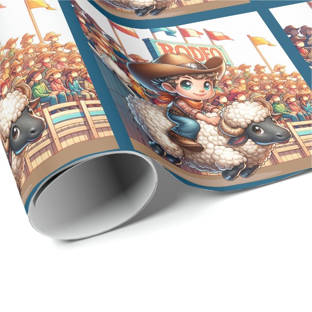 Western Rodeo Cowboy Mutton Busting Wrapping Paper (Roll Corner)