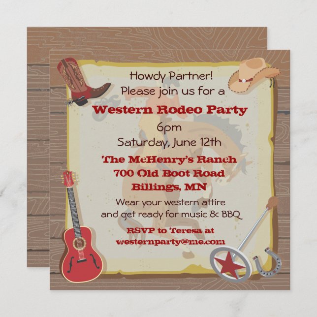 Western Rodeo Cowboy Party Invitation (Front/Back)