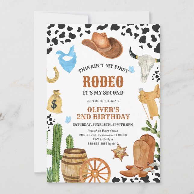 Western Rodeo Cowboy Second Rodeo 2nd Birthday Invitation (Front)