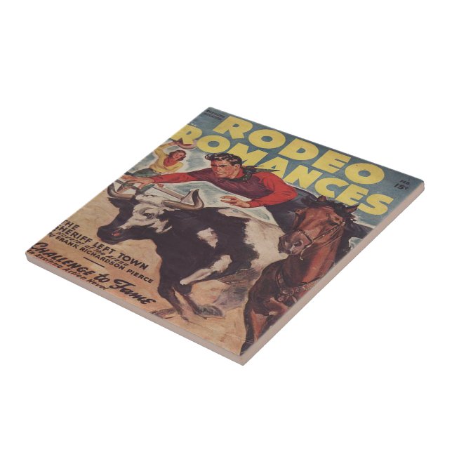 Western Rodeo Cowboy Steer Wrestling Rodeo Romance Ceramic Tile (Side)