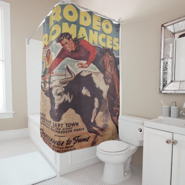 Western Rodeo Cowboy Steer Wrestling Rodeo Romance Shower Curtain (In Situ)