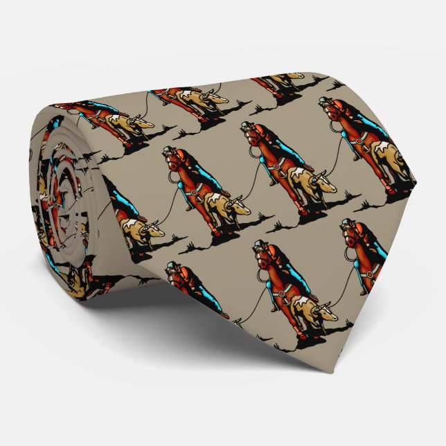 Western Rodeo Cowboy Team Roping Men's Necktie (Rolled)