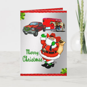 Western Rodeo Cowboy Truck Trailer Santa Christmas Card