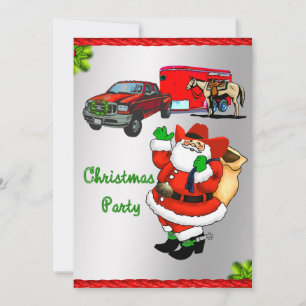 Western Rodeo Cowboy Truck Trailer Santa Christmas Invitation