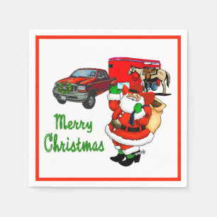 Western Rodeo Cowboy Truck Trailer Santa Christmas Napkin
