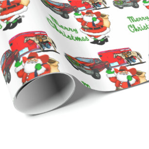 Western Rodeo Cowboy Truck Trailer Santa Christmas Wrapping Paper