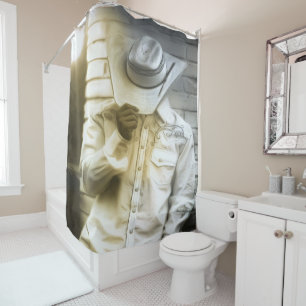 Western Rodeo Cowboy With His Hat Pulled Down Shower Curtain