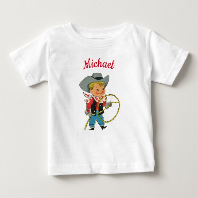 Western Rodeo cowboy with personalised name   Baby T-Shirt (Front)