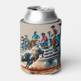 Western Rodeo Cowboys Bull Riding and Chutes Can Cooler