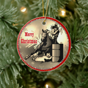Western Rodeo Cowgirl Barrel Racer Ceramic Ornament