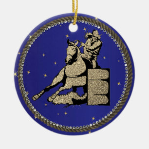 Western Rodeo Cowgirl Barrel Racing  Ceramic Ornament