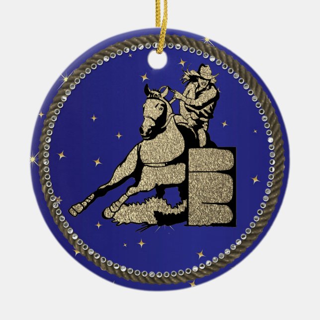 Western Rodeo Cowgirl Barrel Racing  Ceramic Ornament (Front)
