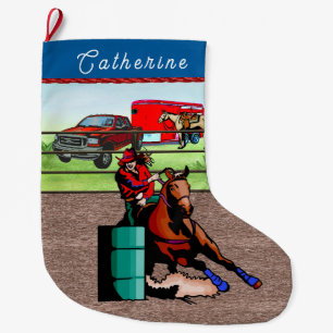Western Rodeo Cowgirl Barrel Racing Large Christmas Stocking