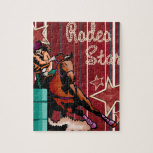 Western Rodeo Cowgirl Barrel Racing Rodeo Star Jigsaw Puzzle