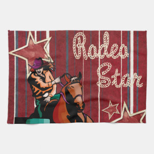 Western Rodeo Cowgirl Barrel Racing Rodeo Star Tea Towel
