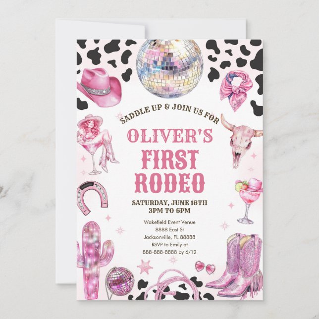 Western Rodeo Cowgirl First Rodeo 1st Birthday Invitation (Front)