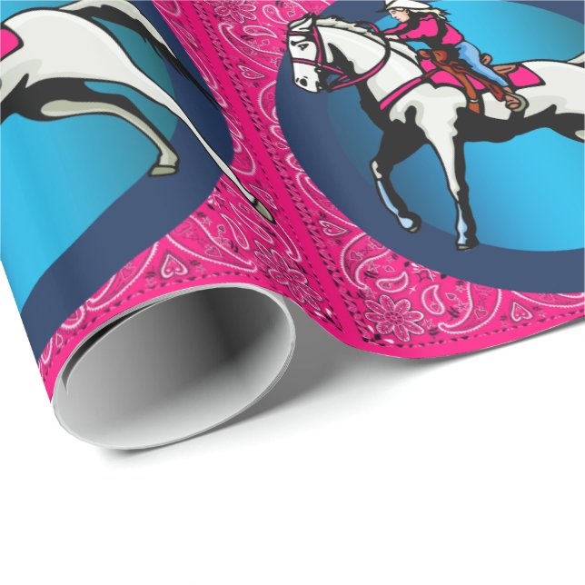Western Rodeo Cowgirl On Running Horse Barrel Race Wrapping Paper (Roll Corner)