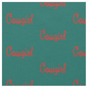 Western Rodeo Cowgirl Rope Text Dark Teal/Red Fabric