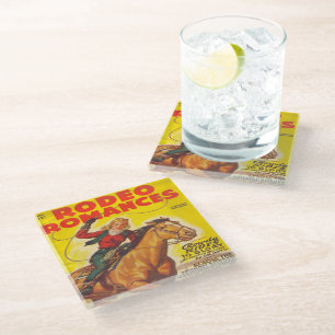 Western Rodeo Cowgirl Roping Rodeo Romance Glass Coaster