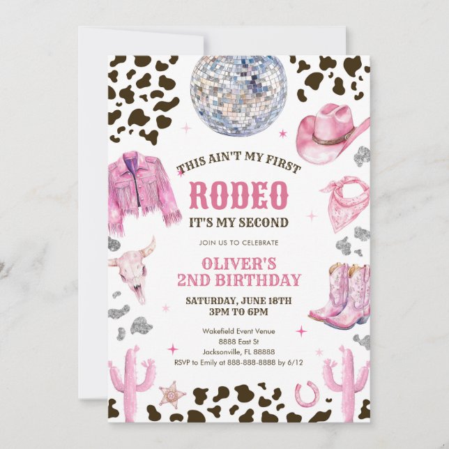 Western Rodeo Cowgirl Second Rodeo 2nd Birthday Invitation (Front)