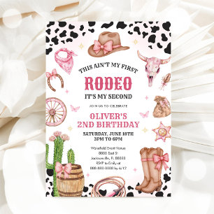 Western Rodeo Cowgirl Second Rodeo 2nd Birthday Invitation