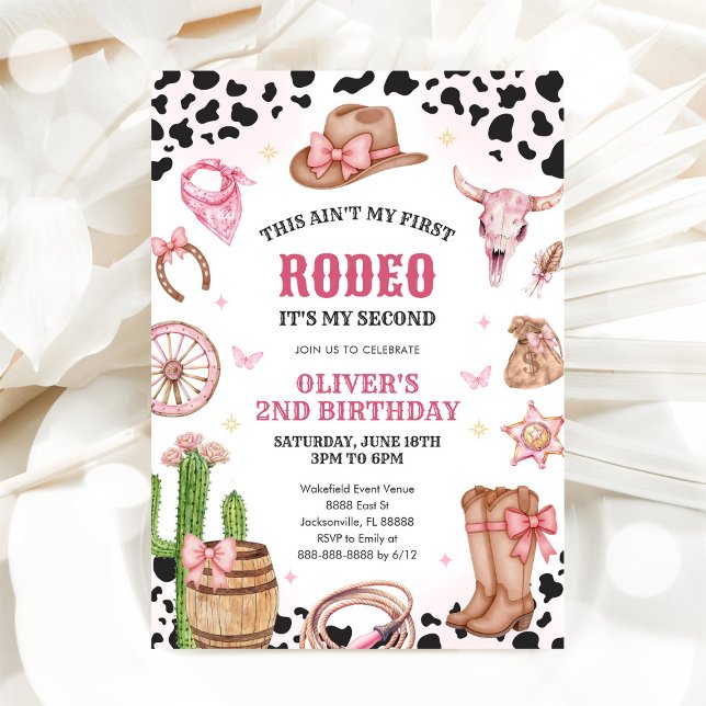 Western Rodeo Cowgirl Second Rodeo 2nd Birthday Invitation (Creator Uploaded)