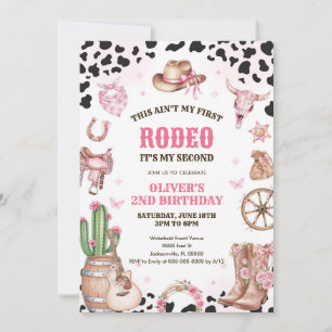 Western Rodeo Cowgirl Second Rodeo 2nd Birthday Invitation