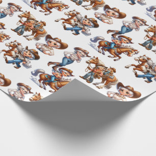 Western Rodeo Cowgirl With Horses and Kid Wrapping Paper