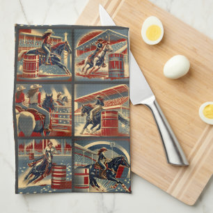 Western Rodeo Cowgirls Barrel Racing Print Tea Towel