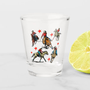 Western Rodeo Cowgirls On Horses Shot Glass