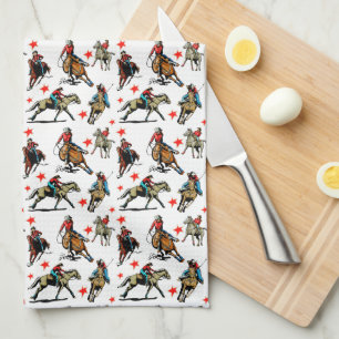 Western Rodeo Cowgirls On Horses Tea Towel