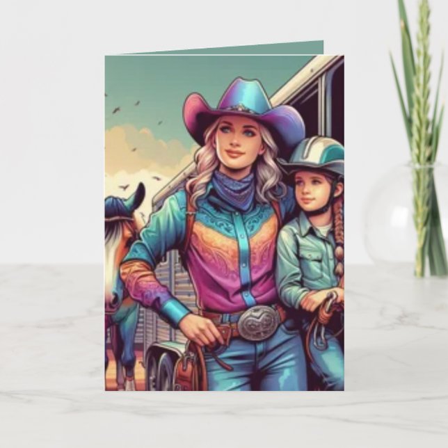 Western Rodeo  Cowgirls Personalised Birthday Card (Front)