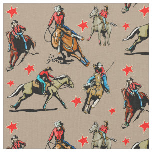 Western Rodeo Cowgirls Riding Horses Design Fabric