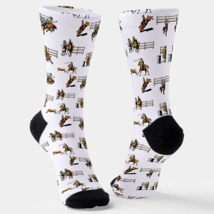 Western Rodeo Event Scene Cowboy Cowgirls Horses Socks
