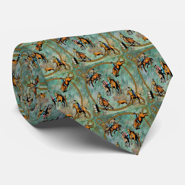 Western Rodeo Event Scene Cowboy Cowgirls Horses Tie (Rolled)