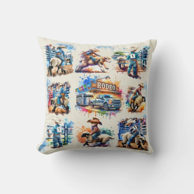 Western Rodeo Kids Mutton Busting  Scenes Cushion (Front)